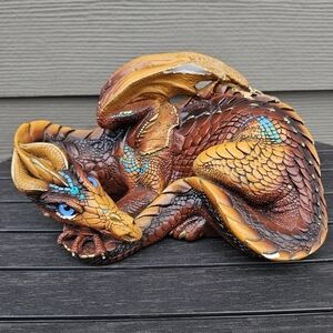 Windstone Editions Pena Turquoise Brown Mother Dragon Figure 1985 Retired 9.5"L